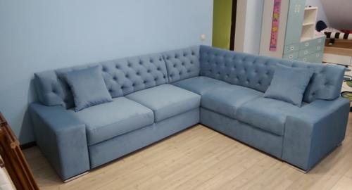 Перетяжка углового дивана на дому.  Петрово-Дальнее